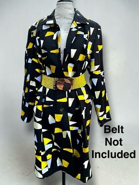 Nygård Linen Geometric Tapestry Trench Coat Art To Wear Shoulder Pads XL 16